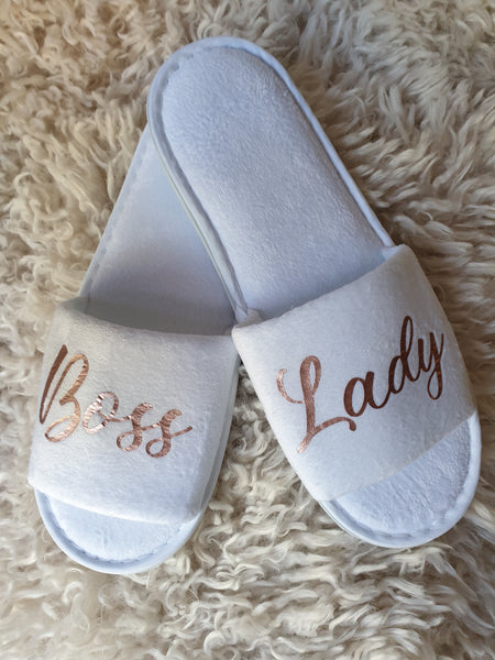 Personalised luxe white slippers