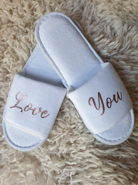 Personalised luxe white slippers