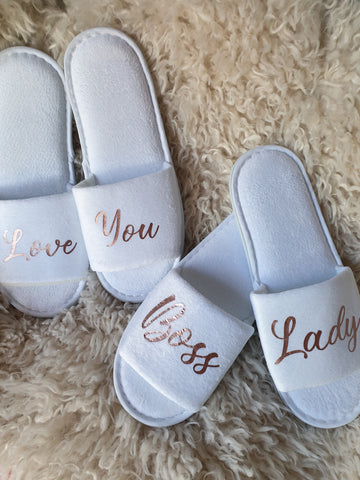 Personalised luxe white slippers