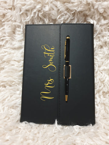 Personalised Leather Notebook and Pen Set